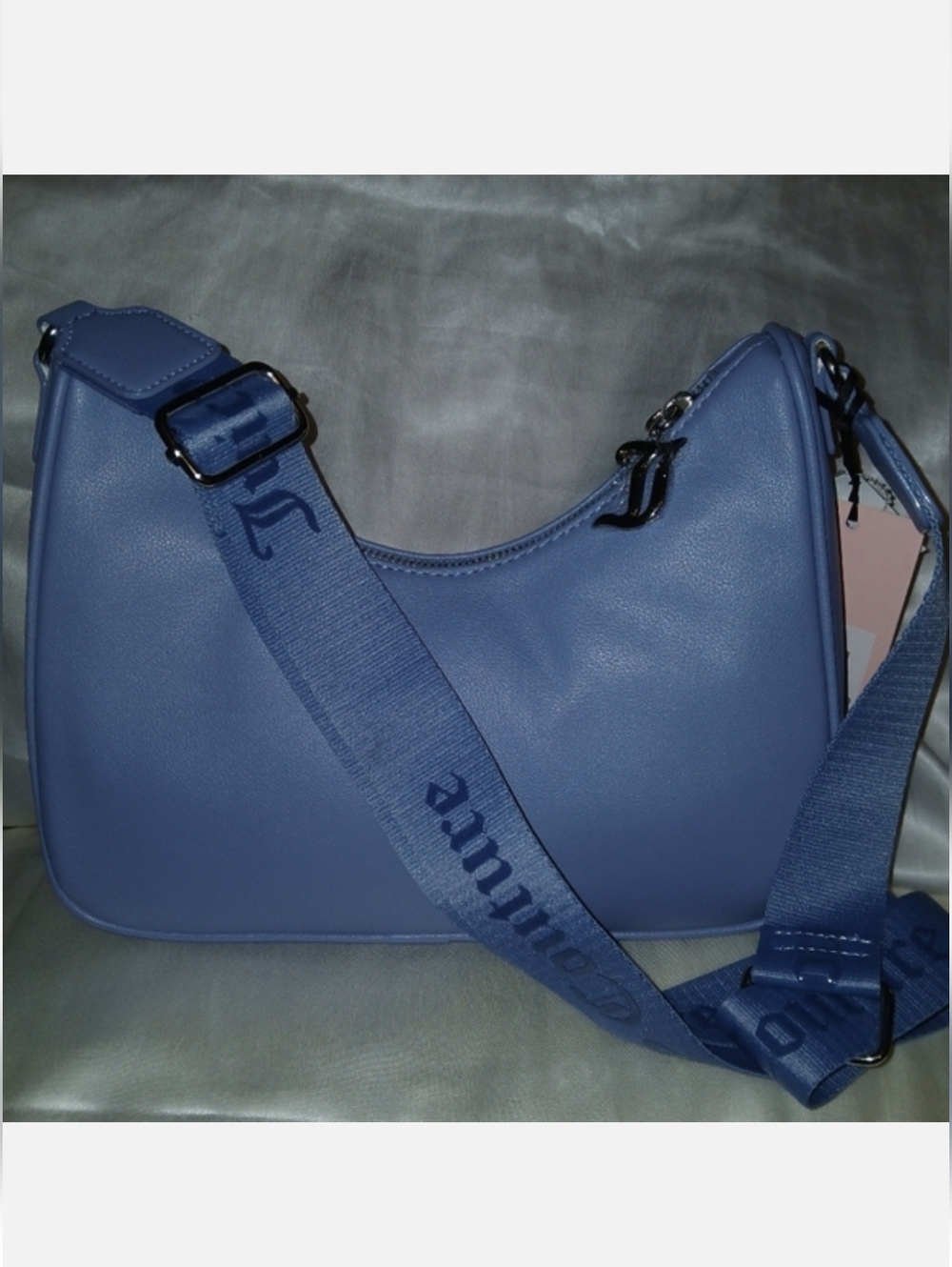 Juicy Couture Obsession Rhinestone Logo Crescent Crossbody Bag, Slate Blue - Picture 5 of 9